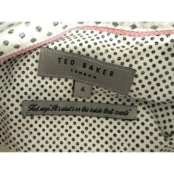 Ted Baker White Button Front 100% Cotton Nautical Theme Short Sleeve Shirt Sz 4 - Picture 7 of 11